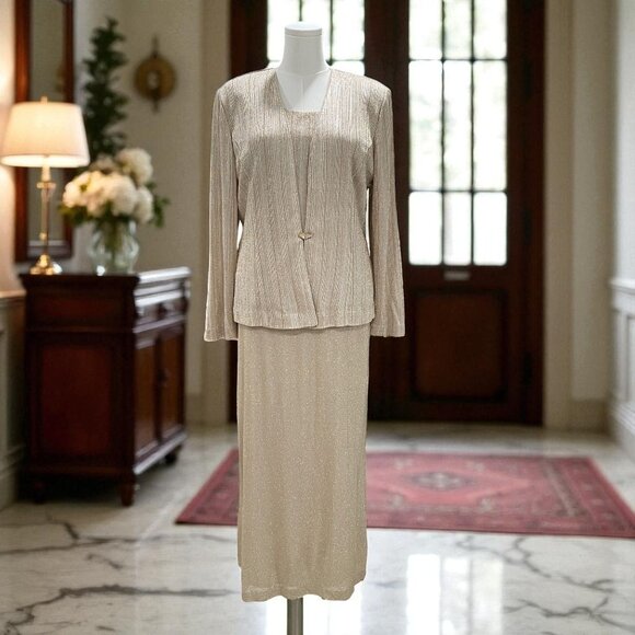 RM Richards Gold Glitter Formal Skirt Suit Set Mother Of Bride Evening Dress 2PC - Picture 1 of 10